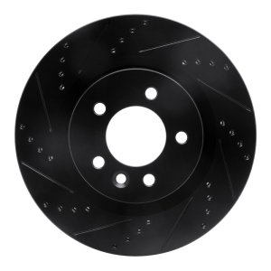 Land Rover LR3 Brake Rotor (1) - Front Left - R1 Concepts - Drilled & Slotted - Black - `05-`09